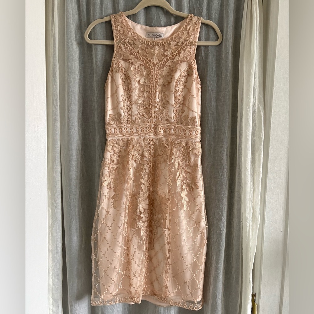 Vintage Sue Wong Nocturne Sleeveless Embroidered Pink Peach Formal Dress size 2